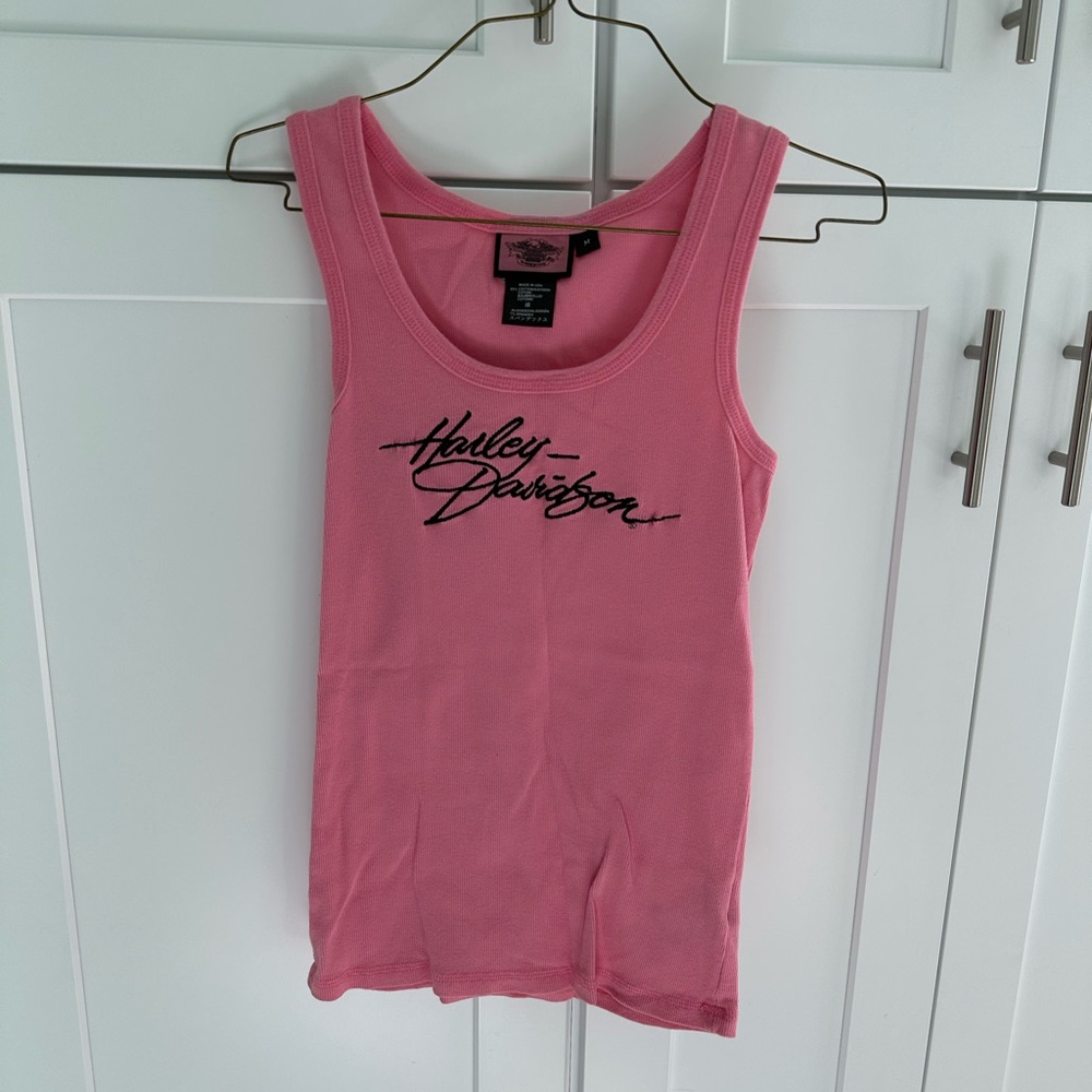Harley-Davidson Pink Ribbed, Embroidered Tank Top for Women